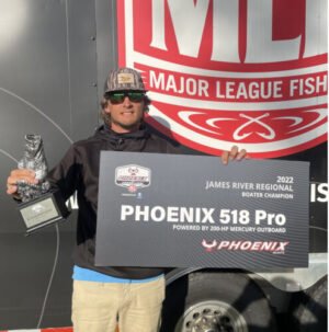 Cody Casey of Chester, Virginia, brought a three-day total of 15 bass to the scale weighing 39 pounds, 10 ounces, to win the Phoenix BFL Regional Tournament on the James River