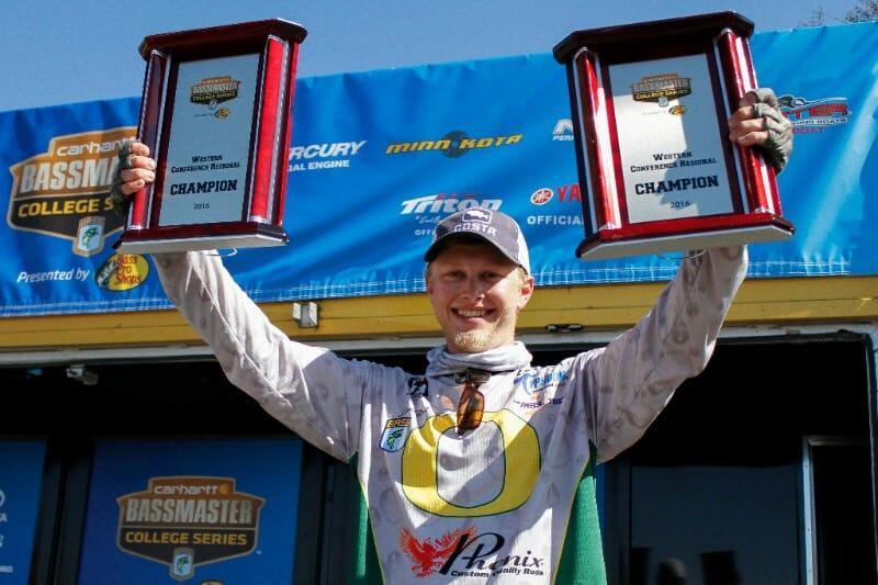 Jacob Wall of the University of Oregon wins the Carhartt Bassmaster College Series Western Regional presented by Bass Pro Shops on Lake Mead out of Henderson Nev. with a three day total of 42 pounds even