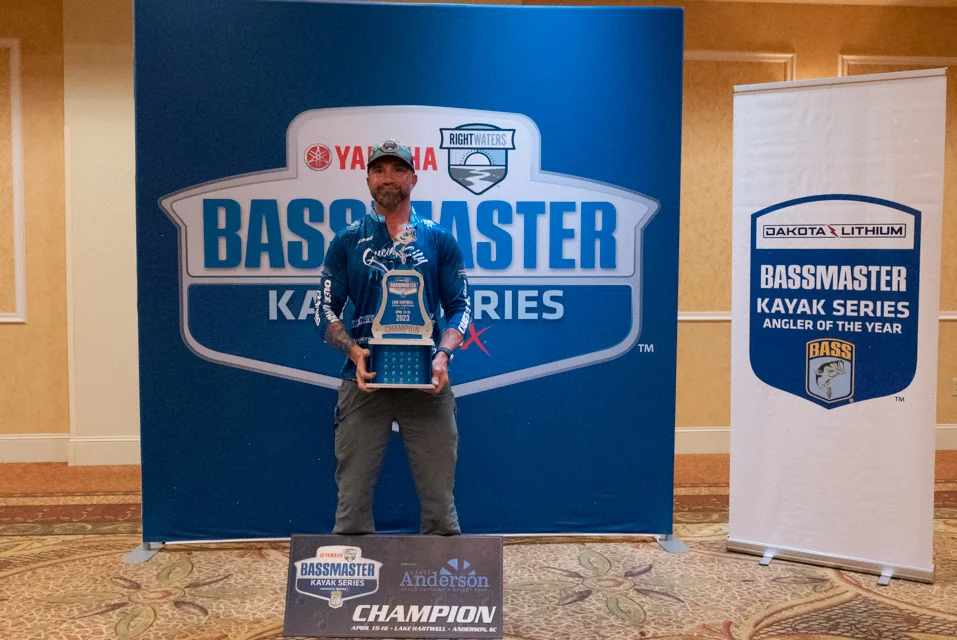 Lowell Brannan of Honea Path SC has won the 2023 Yamaha Rightwaters Bassmaster Kayak Series powered by TourneyX at Lake Hartwell with a two-day total of 1835 inches
