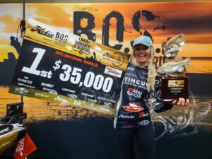 Abu Garcia and Fenwick Pro, Kristine Fischer, takes the crown and $35,000 on Lake Eufala, Alabama for the Hobie BOS Tournament of Champions.