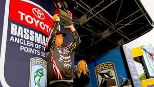 Gerald Swindle of Guntersville, Ala., wins the 2016 Toyota Bassmaster Angler of the Year at Mille Lacs Lake held out of Onamia, Minn., Sunday. Photo by James Overstreet / Bassmaster