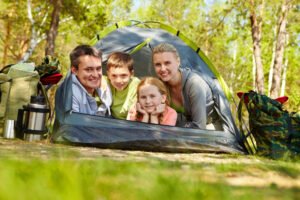 happy family camping trip